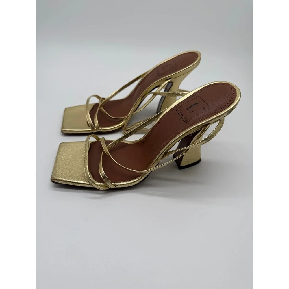 L'Autre Chose Strappy Sandals Womens 36 Gold Metallic Leather Square Toe Italy